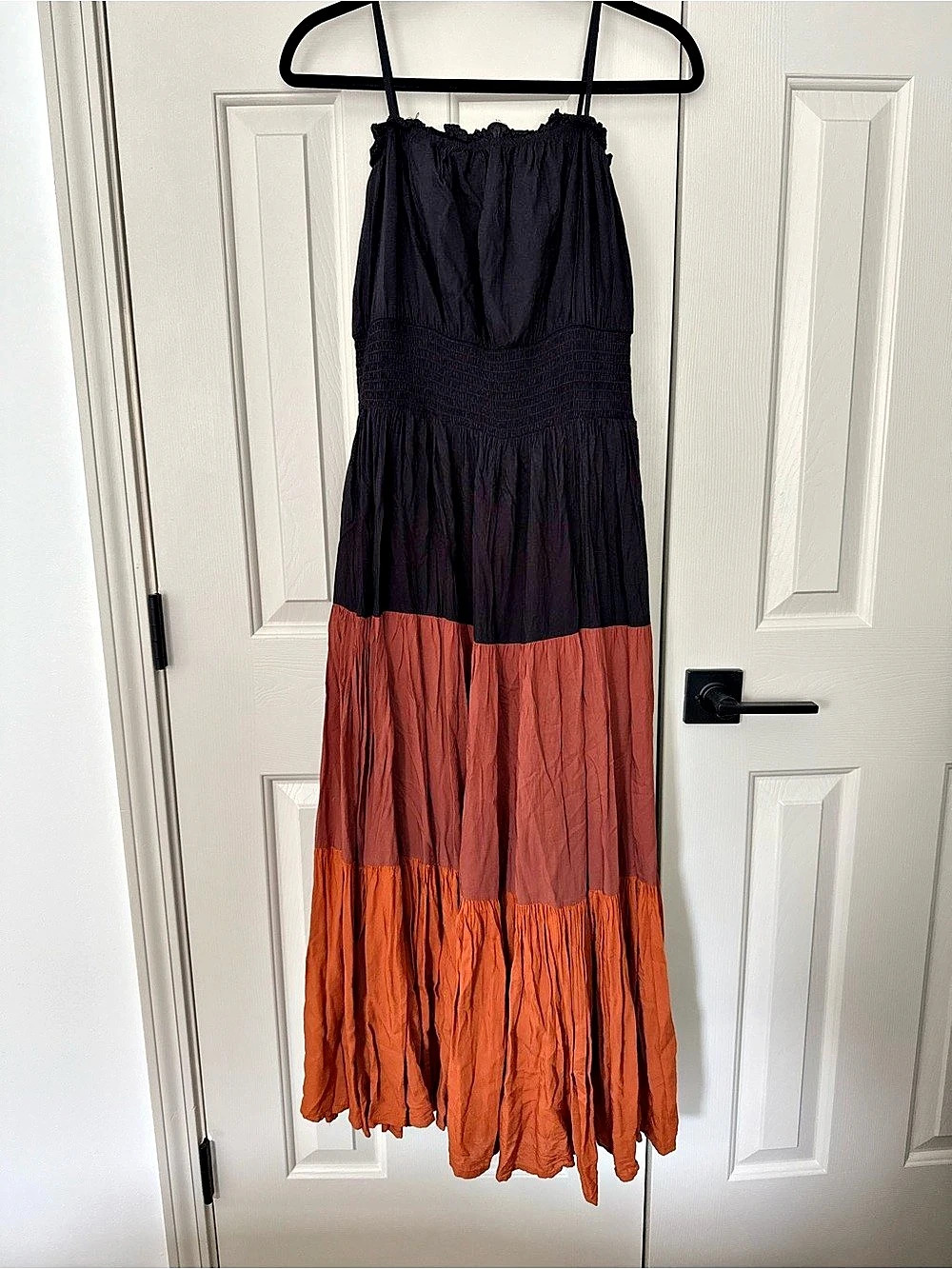 Anthropologie Seen Worn Kept Color Block Maxi Dress Black & Orange Size Small Li